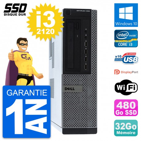 PC Dell OptiPlex 990 DT Intel Core i3-2120 RAM 32Go SSD 480Go Windows 10 Wifi