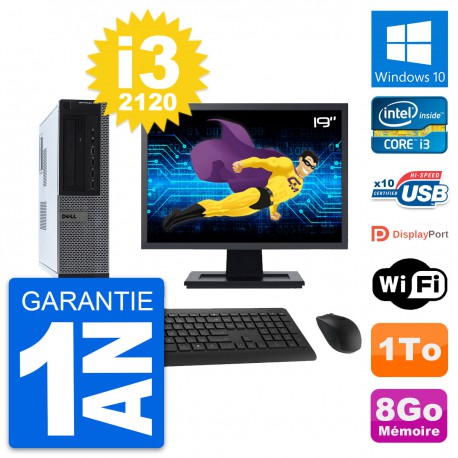 PC Dell 990 DT Ecran 19" Intel i3-2120 RAM 8Go Disque Dur 1To Windows 10 Wifi