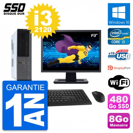 PC Dell OptiPlex 990 DT Ecran 19" i3-2120 RAM 8Go SSD 480Go Windows 10 Wifi