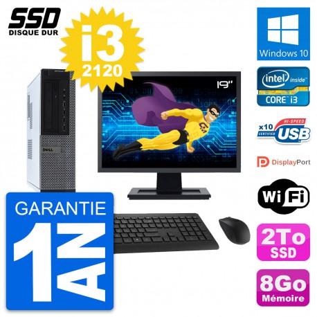 PC Dell 990 DT Ecran 19" Intel Core i3-2120 RAM 8Go SSD 2To Windows 10 Wifi