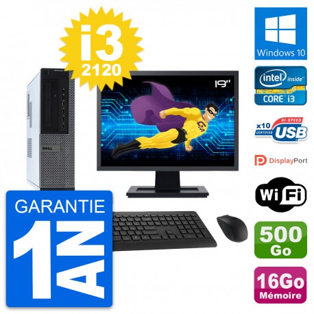PC Dell 990 DT Ecran 19" Intel i3-2120 RAM 16Go Disque Dur 500Go Windows 10 Wifi