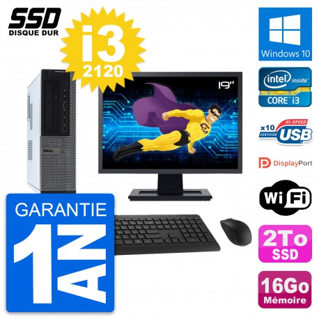 PC Dell 990 DT Ecran 19" Intel Core i3-2120 RAM 16Go SSD 2To Windows 10 Wifi
