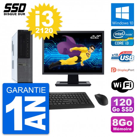 PC Dell OptiPlex 990 DT Ecran 22" i3-2120 RAM 8Go SSD 120Go Windows 10 Wifi