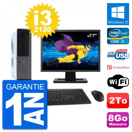 PC Dell 990 DT Ecran 27" Intel Core i3-2120 RAM 8Go Disque 2To Windows 10 Wifi