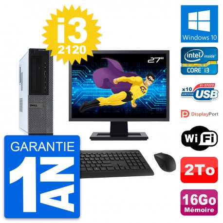 PC Dell 990 DT Ecran 27" Intel i3-2120 RAM 16Go Disque Dur 2To Windows 10 Wifi