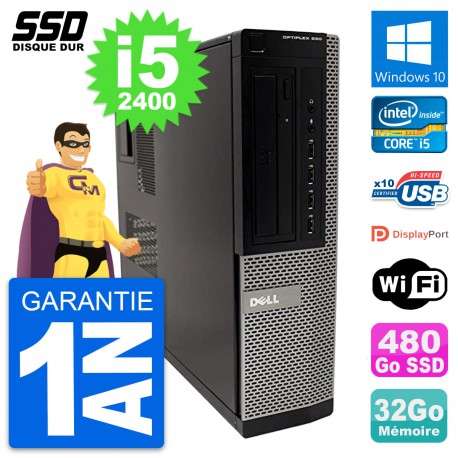 PC Dell OptiPlex 990 DT Intel Core i5-2400 RAM 32Go SSD 480Go Windows 10 Wifi