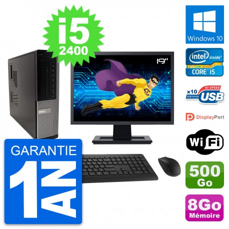 PC Dell 990 DT Ecran 19" Intel i5-2400 RAM 8Go Disque Dur 500Go Windows 10 Wifi