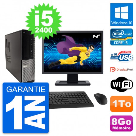 PC Dell 990 DT Ecran 19" Intel i5-2400 RAM 8Go Disque Dur 1To Windows 10 Wifi