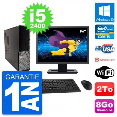 PC Dell 990 DT Ecran 19" Intel i5-2400 RAM 8Go Disque Dur 2To Windows 10 Wifi