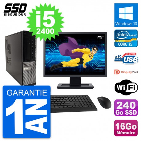 PC Dell 990 DT Ecran 19" Intel Core i5-2400 RAM 16Go SSD 240Go Windows 10 Wifi