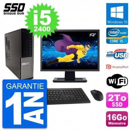 PC Dell 990 DT Ecran 19" Intel Core i5-2400 RAM 16Go SSD 2To Windows 10 Wifi