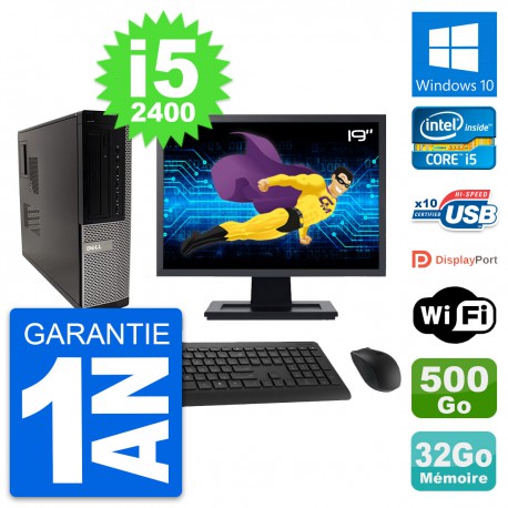 PC Dell 990 DT Ecran 19" Intel i5-2400 RAM 32Go Disque Dur 500Go Windows 10 Wifi
