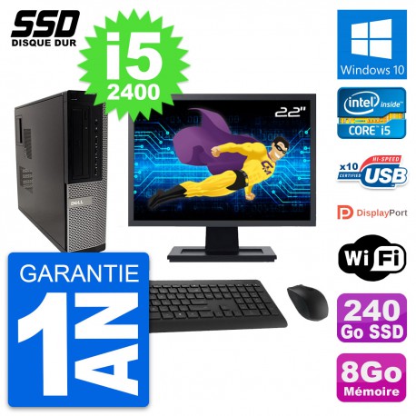 PC Dell OptiPlex 990 DT Ecran 22" i5-2400 RAM 8Go SSD 240Go Windows 10 Wifi