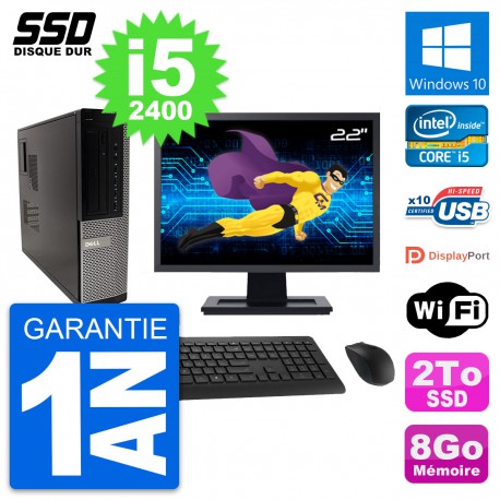 PC Dell OptiPlex 990 DT Ecran 22" Core i5-2400 RAM 8Go SSD 2To Windows 10 Wifi