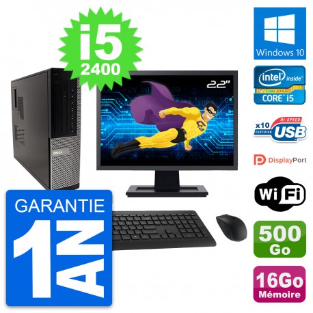 PC Dell 990 DT Ecran 22" Intel i5-2400 RAM 16Go Disque Dur 500Go Windows 10 Wifi