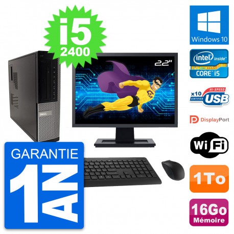 PC Dell 990 DT Ecran 22" Intel i5-2400 RAM 16Go Disque Dur 1To Windows 10 Wifi