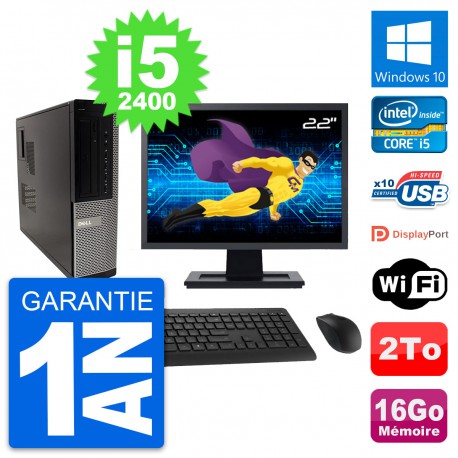 PC Dell 990 DT Ecran 22" Intel i5-2400 RAM 16Go Disque Dur 2To Windows 10 Wifi