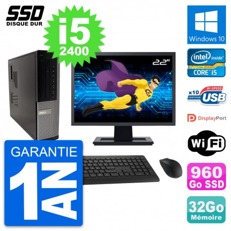 PC Dell 990 DT Ecran 22" Intel Core i5-2400 RAM 32Go SSD 960Go Windows 10 Wifi