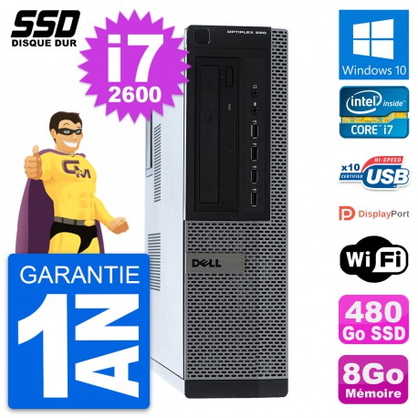 PC Dell OptiPlex 990 DT Intel Core i7-2600 RAM 8Go SSD 480Go Windows 10 Wifi