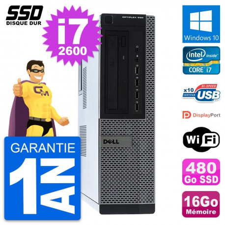 PC Dell OptiPlex 990 DT Intel Core i7-2600 RAM 16Go SSD 480Go Windows 10 Wifi