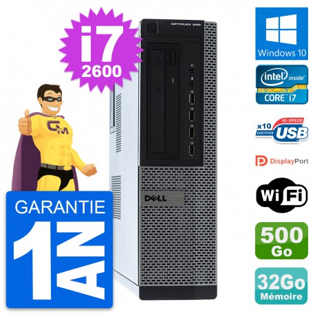 PC Dell OptiPlex 990 DT Intel i7-2600 RAM 32Go Disque Dur 500Go Windows 10 Wifi