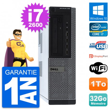 PC Dell OptiPlex 990 DT Intel i7-2600 RAM 32Go Disque Dur 1To Windows 10 Wifi