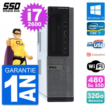 PC Dell OptiPlex 990 DT Intel Core i7-2600 RAM 32Go SSD 480Go Windows 10 Wifi