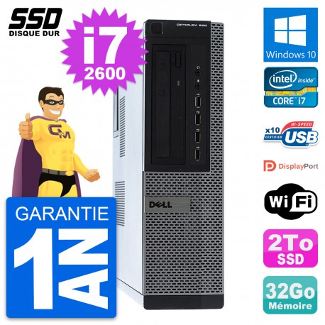 PC Dell OptiPlex 990 DT Intel Core i7-2600 RAM 32Go SSD 2To Windows 10 Wifi