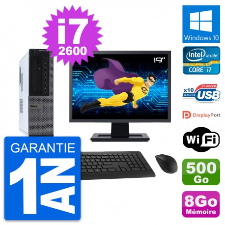 PC Dell 990 DT Ecran 19" Intel i7-2600 RAM 8Go Disque Dur 500Go Windows 10 Wifi