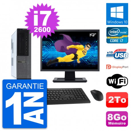 PC Dell 990 DT Ecran 19" Intel i7-2600 RAM 8Go Disque Dur 2To Windows 10 Wifi