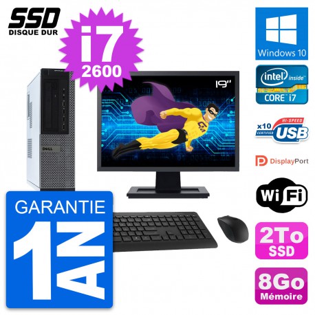 PC Dell 990 DT Ecran 19" Intel Core i7-2600 RAM 8Go SSD 2To Windows 10 Wifi
