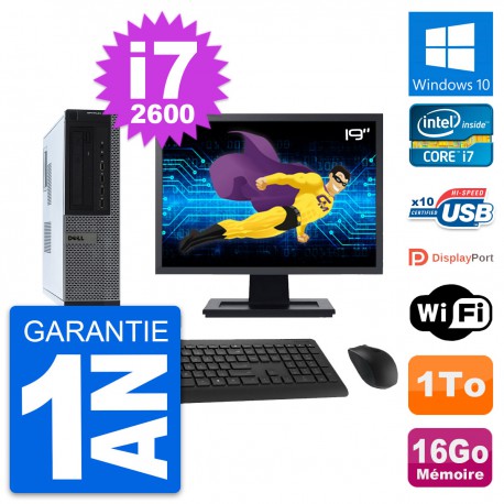 PC Dell 990 DT Ecran 19" Intel i7-2600 RAM 16Go Disque Dur 1To Windows 10 Wifi