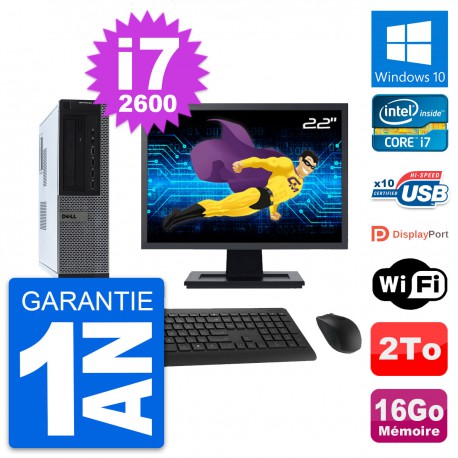 PC Dell 990 DT Ecran 22" Intel i7-2600 RAM 16Go Disque Dur 2To Windows 10 Wifi