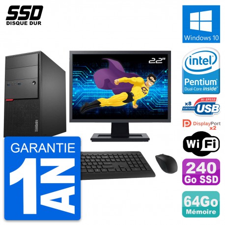 PC Tour Lenovo M900 Ecran 22" Intel G4400 RAM 64Go SSD 240Go Windows 10 Wifi