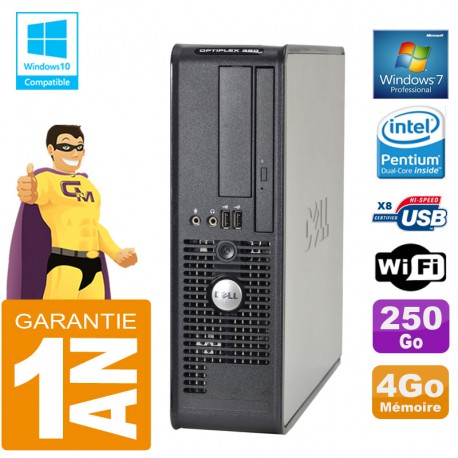 PC DELL 380 SFF Intel E5700 Ram 4Go Disque 250 Go Graveur DVD Wifi W7