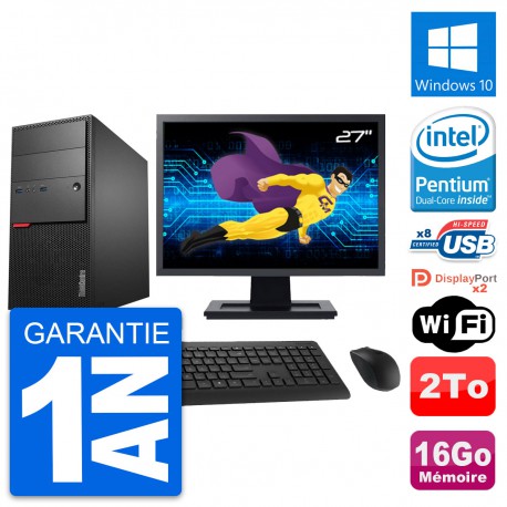 PC Tour Lenovo M900 Ecran 27" Intel G4400 RAM 16Go Disque 2To Windows 10 Wifi