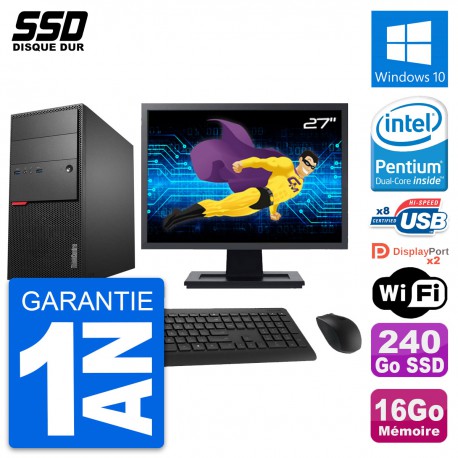 PC Tour Lenovo M900 Ecran 27" Intel G4400 RAM 16Go SSD 240Go Windows 10 Wifi