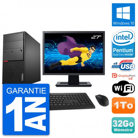 PC Tour Lenovo M900 Ecran 27" Intel G4400 RAM 32Go Disque 1To Windows 10 Wifi