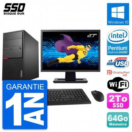 PC Tour Lenovo ThinkCentre M900 Ecran 27" G4400 RAM 64Go SSD 2To Windows 10 Wifi