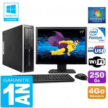 PC HP Compaq 8300 SFF Intel G850 Ram 4Go Disque 250 Go Wifi W7 Ecran 19"