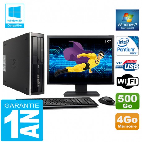 PC HP Compaq 8300 SFF Intel G850 Ram 4Go Disque 500 Go Wifi W7 Ecran 19"