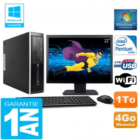 PC HP Compaq 8300 SFF Intel G850 Ram 4Go Disque 1 To Wifi W7 Ecran 22"