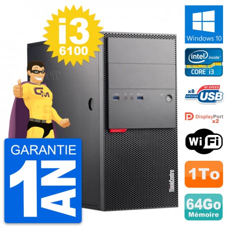 PC Tour Lenovo ThinkCentre M900 Core i3-6100 RAM 64Go Disque 1To Windows 10 Wifi