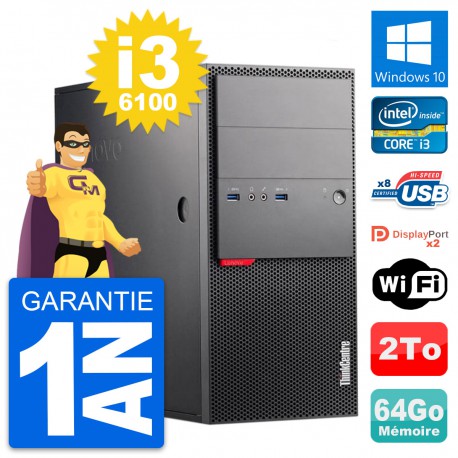 PC Tour Lenovo ThinkCentre M900 Core i3-6100 RAM 64Go Disque 2To Windows 10 Wifi