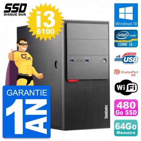 PC Tour Lenovo ThinkCentre M900 Intel i3-6100 RAM 64Go SSD 480Go Windows 10 Wifi