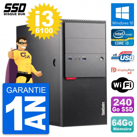 PC Tour Lenovo ThinkCentre M900 Intel i3-6100 RAM 64Go SSD 240Go Windows 10 Wifi