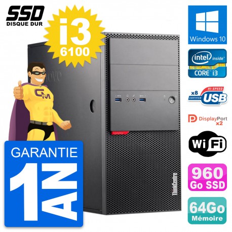 PC Tour Lenovo ThinkCentre M900 Intel i3-6100 RAM 64Go SSD 960Go Windows 10 Wifi