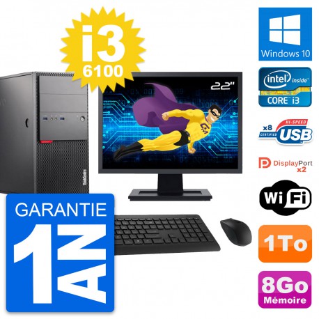 PC Tour Lenovo M900 Ecran 22" Intel i3-6100 RAM 8Go Disque 1To Windows 10 Wifi