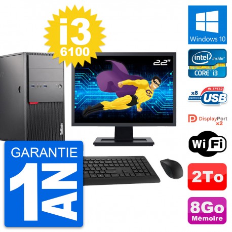 PC Tour Lenovo M900 Ecran 22" Intel i3-6100 RAM 8Go Disque 2To Windows 10 Wifi