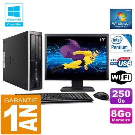 PC HP Compaq 8300 SFF Intel G850 Ram 8Go Disque 250 Go Wifi W7 Ecran 19"